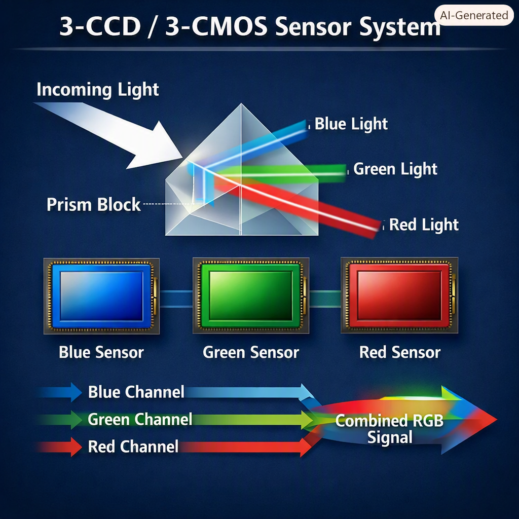3-CCD atau 3-CMOS sensor pada kamera