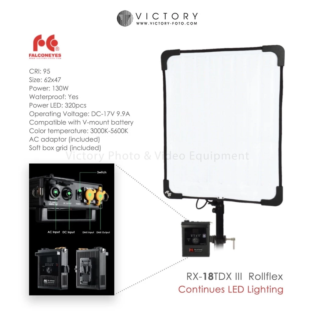 FalconEyes RX-18TDX III: Lampu Roll-Flex LED Pintar 130W Terbaik untuk Studio