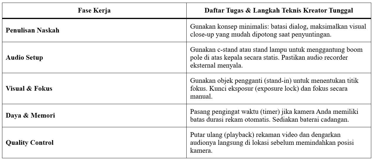 Checklist Teknis Solo Filmmaking (Pra-Produksi & Produksi)