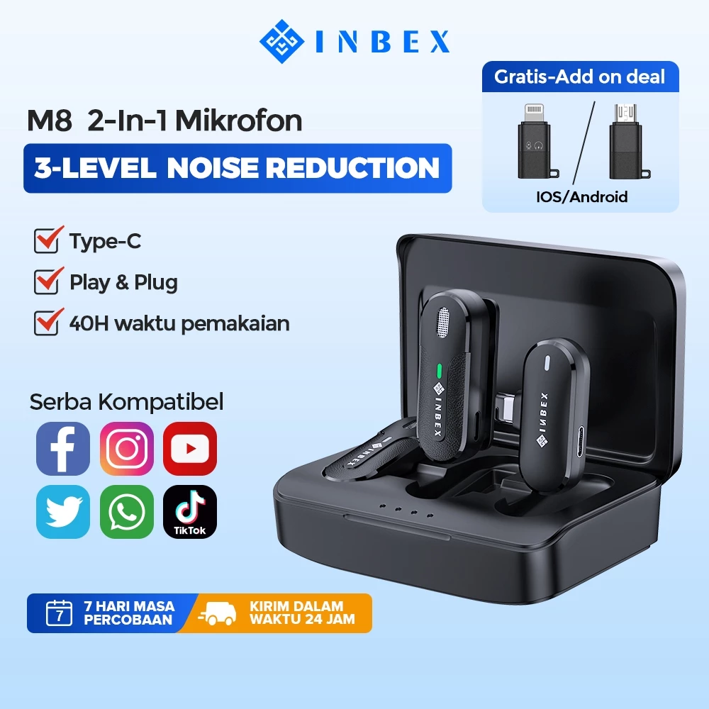 INBEX M8 / Y9 Clip On Microphone Wireless dengan Charging Case
