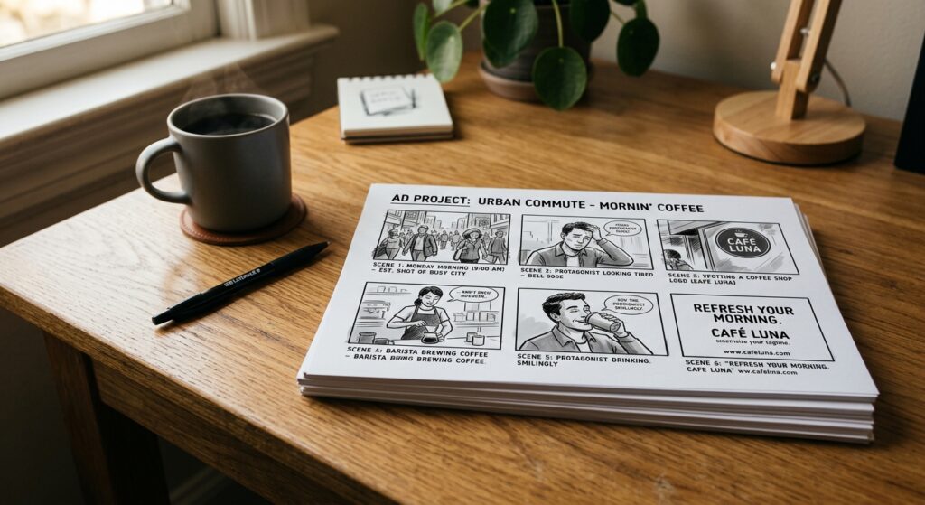 ilustrasi storyboard perancaan pembuatan iklan